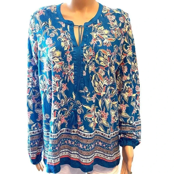 Vintage X America Floral Beach Summer Stretch Comfortable Top Blouse Women M/L - Picture 1 of 4